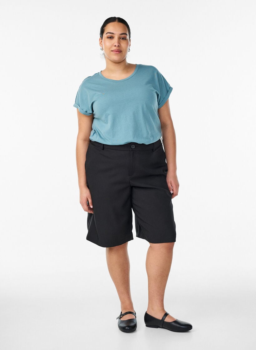 Kort&auml;rmad t-shirt i bomullsmix, Bl&aring;, Model image number 1