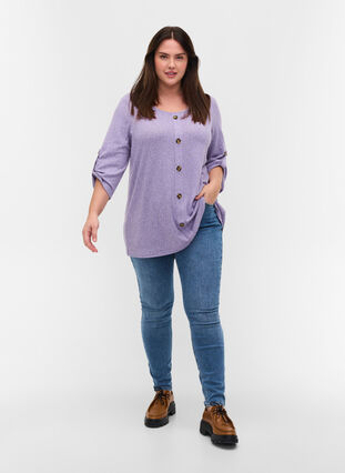 Blus med knappar och 3/4-ärmar, Purple Melange, Model image number 2