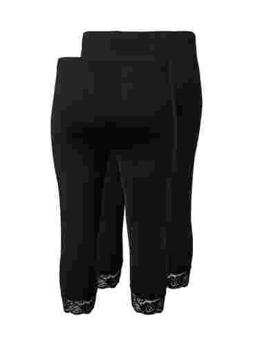2-pack 3/4-leggings med spetskant, Black / Black, Packshot image number 1
