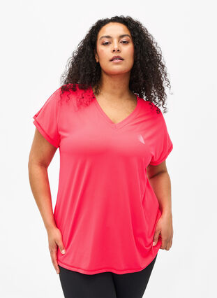 Tränings t-shirt med v-ringning och lös passform, Neon Diva Pink, Model image number 0