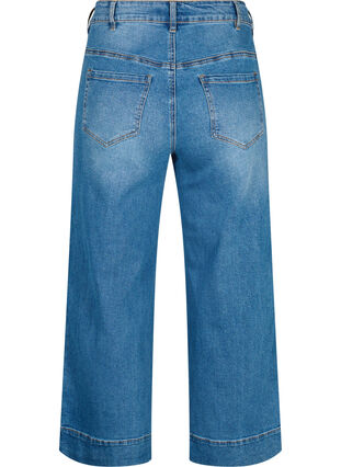 Croppade jeans med vida ben, Blue denim, Packshot image number 1