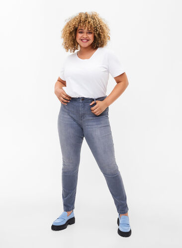 Amy jeans med extra slim fit och hög midja, Grey Denim, Model image number 0