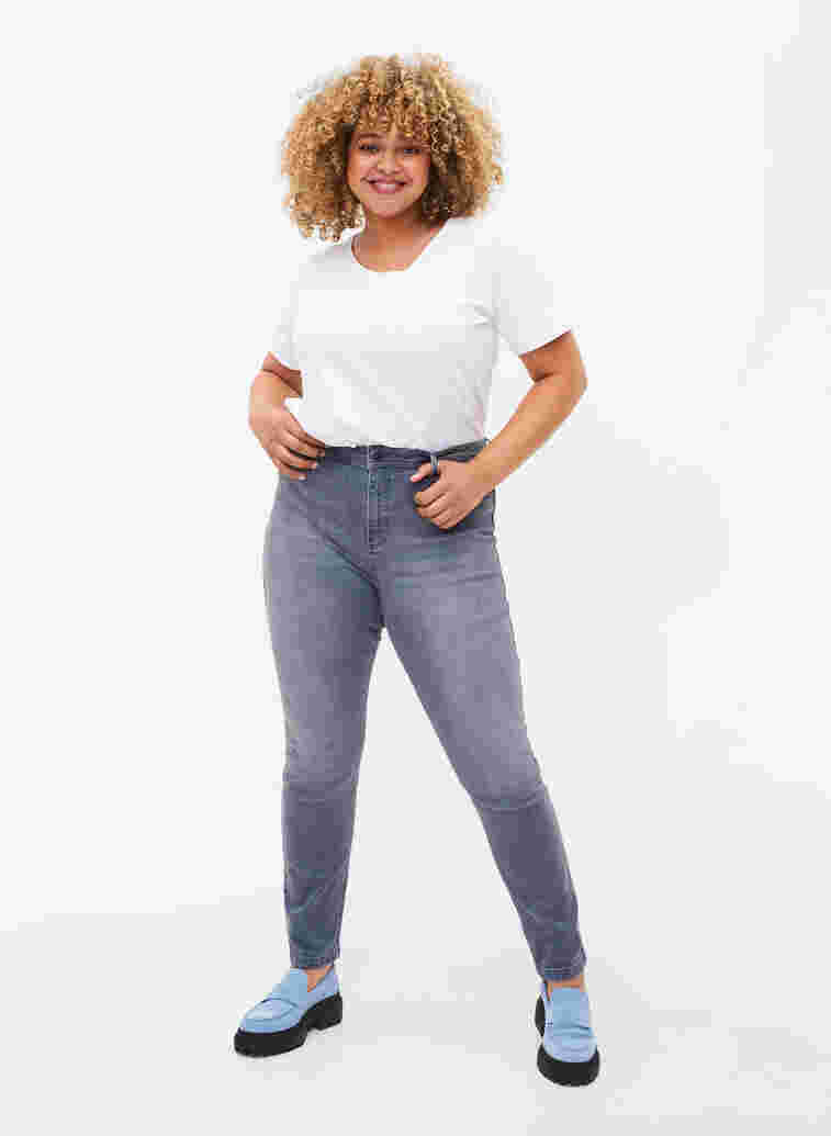 Nille jeans med extra slim fit och hög midja, Grey Denim, Model