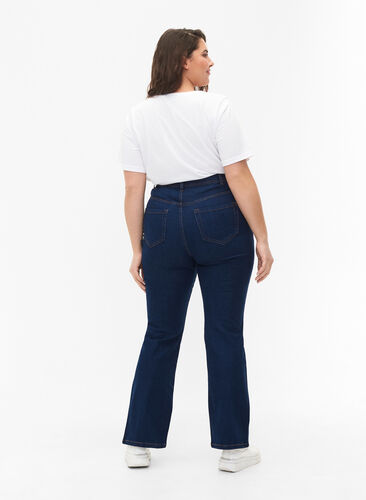 FLASH - Högmidjade jeans med bootcut, Blue denim, Model image number 1