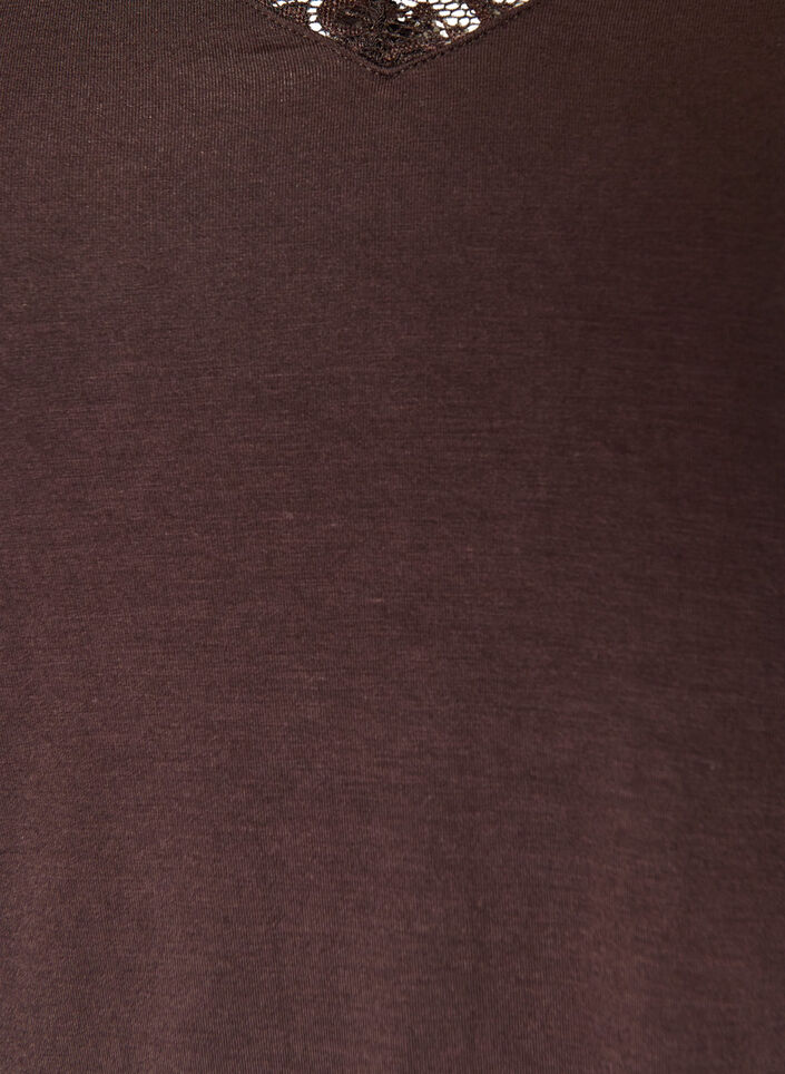 Blus i viskos med spetskant och v-ringning, Brun, Packshot image number 2