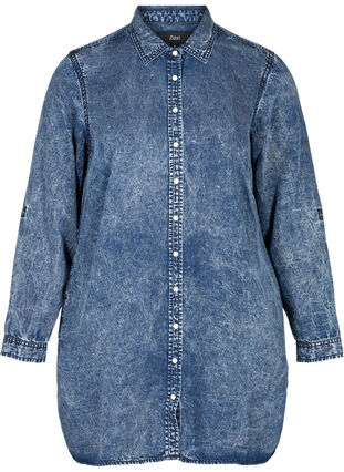 Lång skjorta i lyocell, Denim blue stone wash, Packshot image number 0