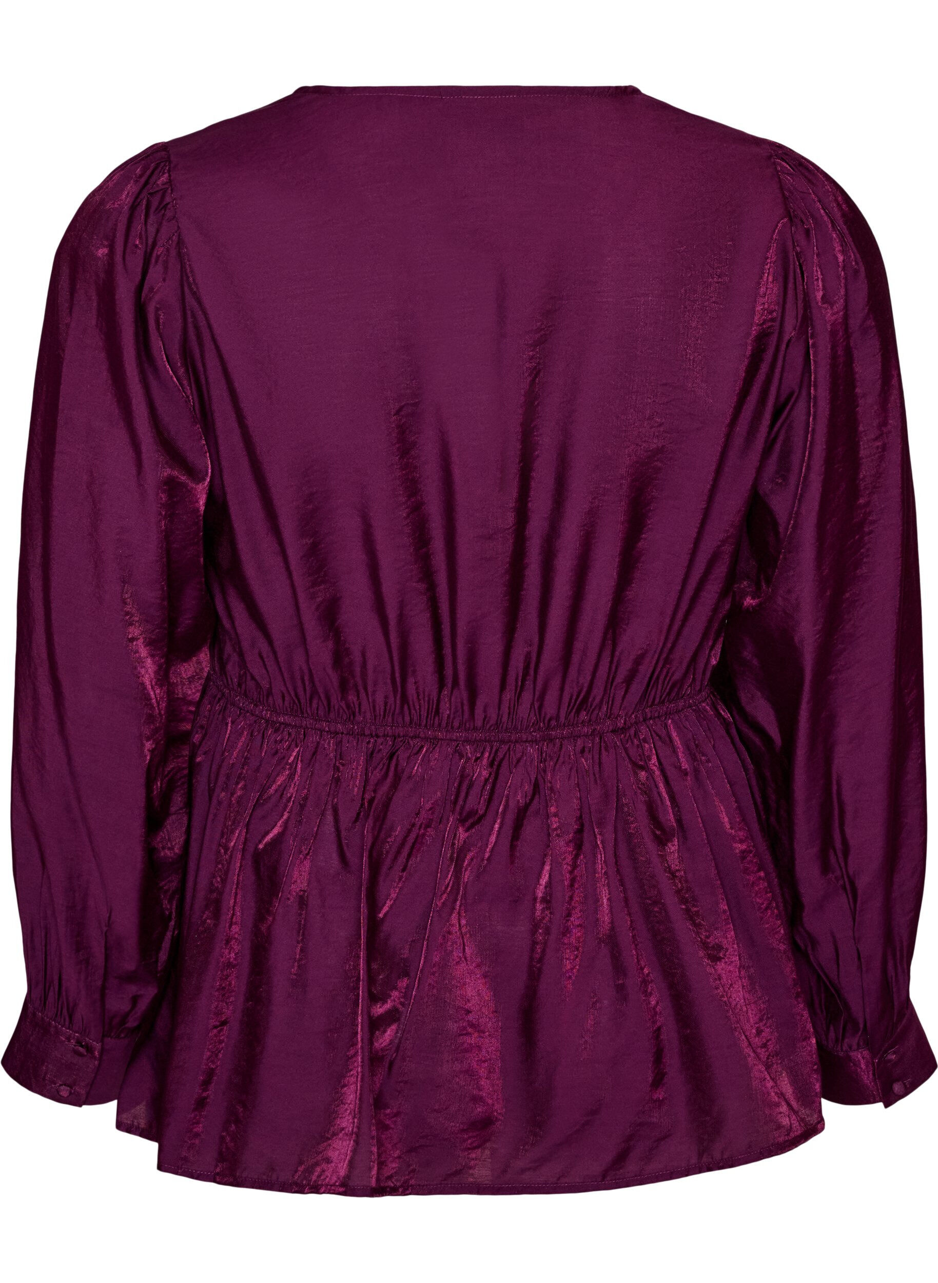 ZizziGlansig blus i viskos med peplumeffekt, Lila, Packshot image number 1