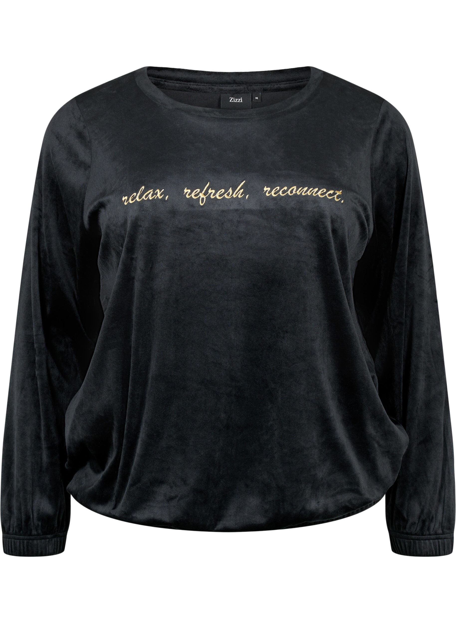 Zizzi Blus i velour med broderad text, Black, Packshot image number 0