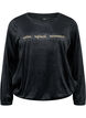Blus i velour med broderad text, Black, Packshot image number 0
