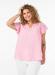 Blus i viskos och linne med volang&auml;rmar, Rosa, Model image number 0