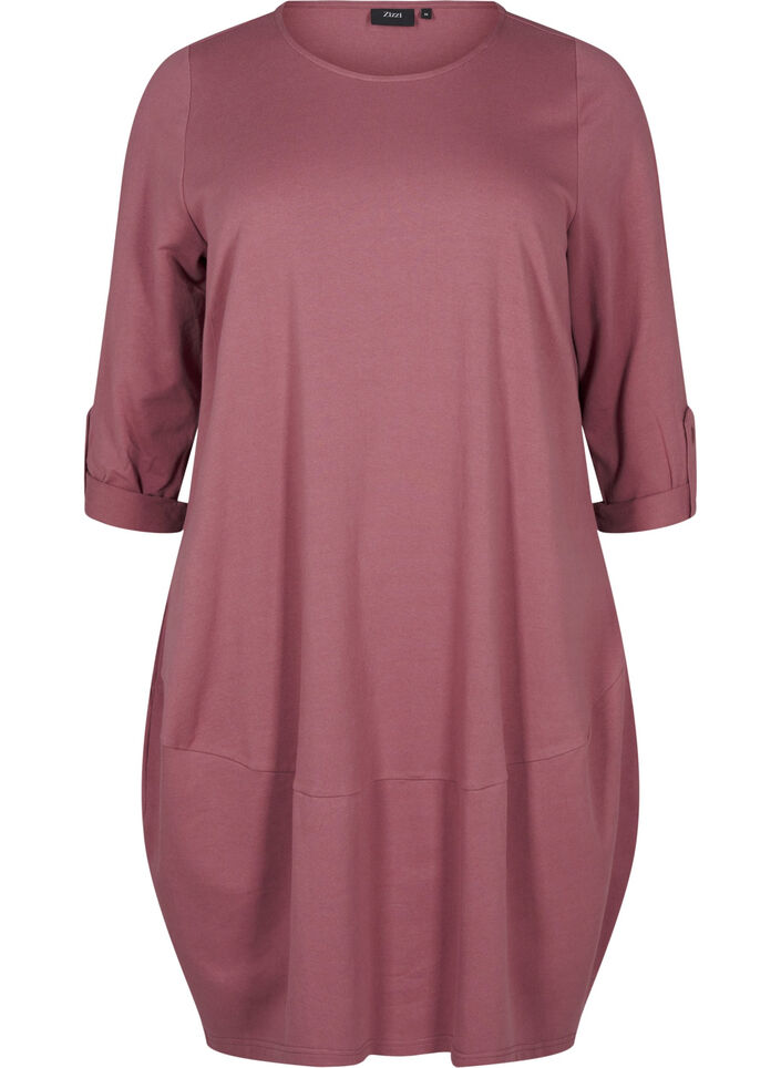 Ballongklänning i bomull med fickor, Rosa, Packshot image number 0