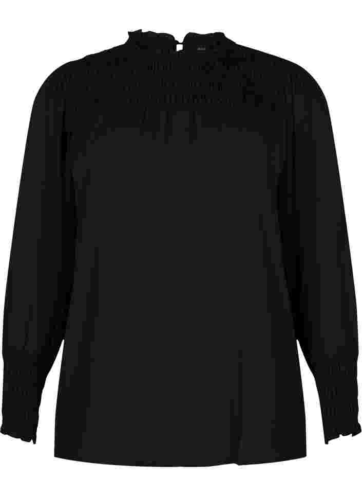 Långärmad blus med smock, Black, Packshot image number 0