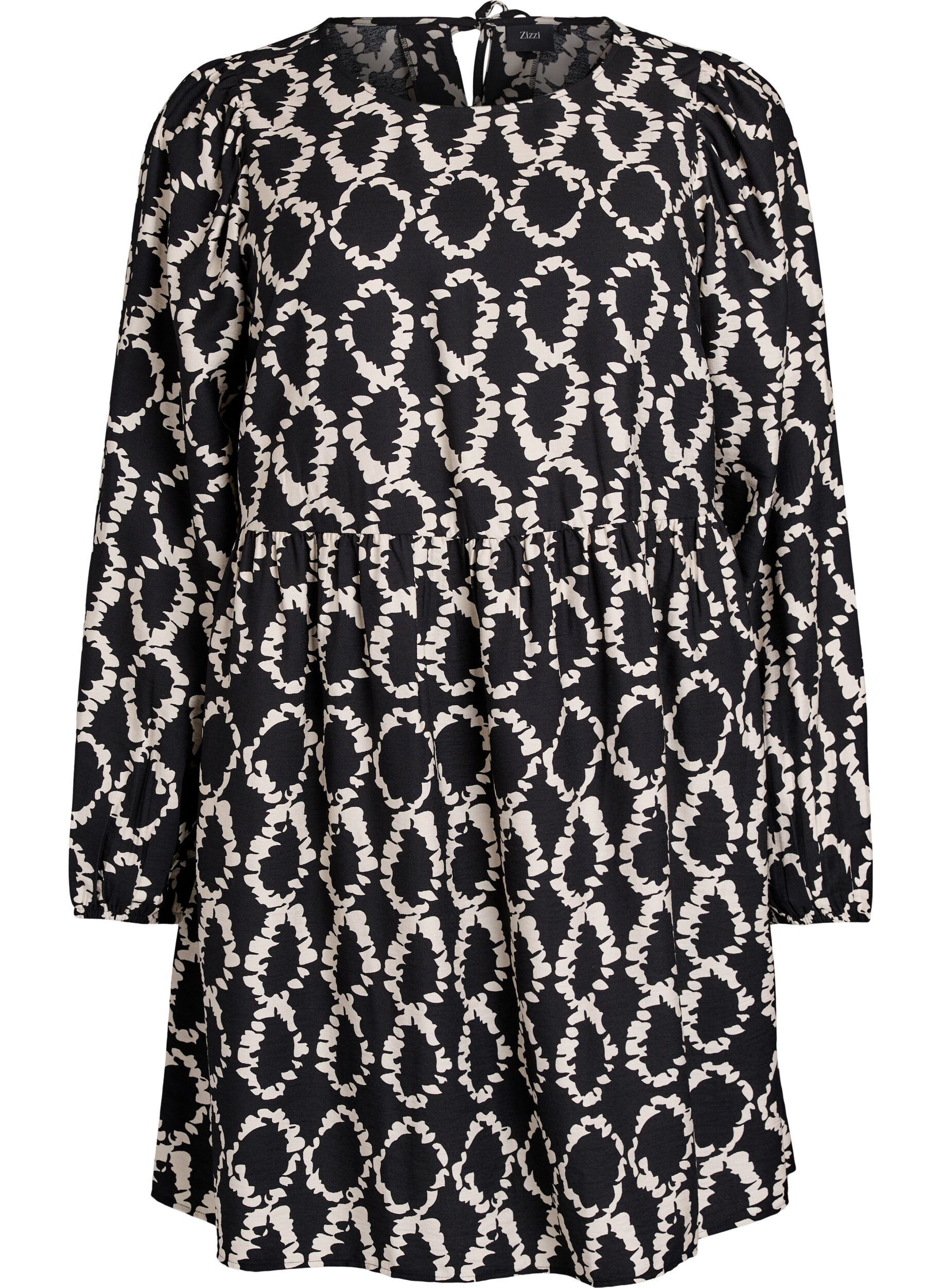 L&aring;ng&auml;rmad kl&auml;nning med tryck och rosetter