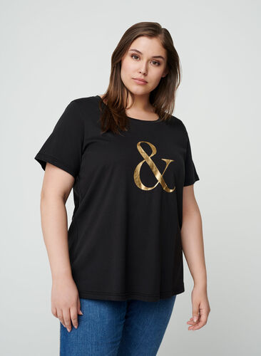 Kortärmad t-shirt med print, Black , Model image number 0