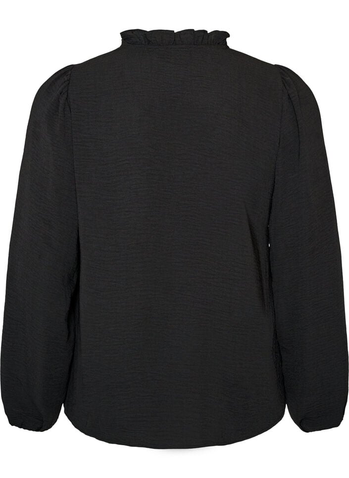 Blus med v-ringning och virkat band, Svart, Packshot image number 1