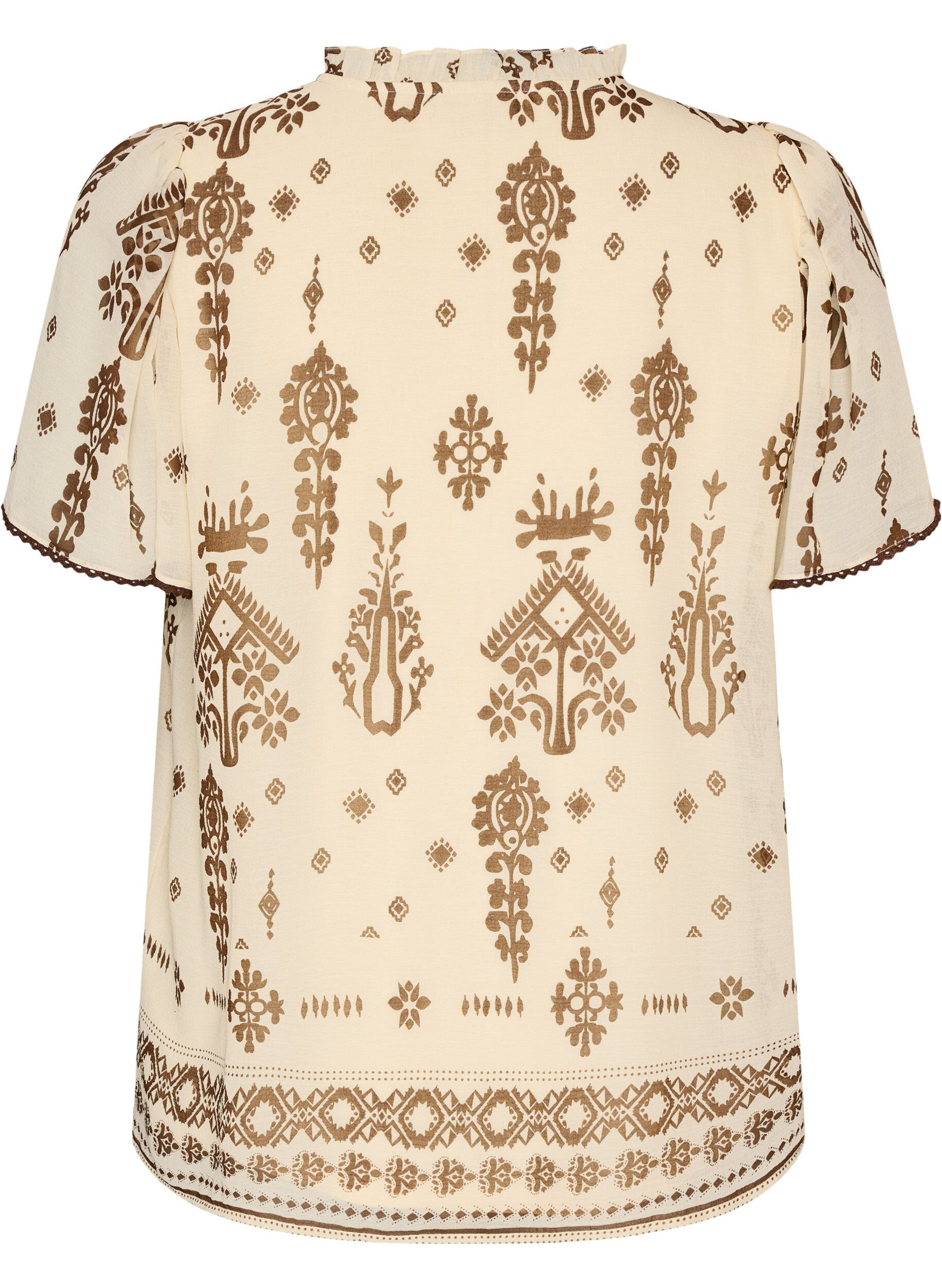 ZizziBlus med m&ouml;nster och virkad kant, Beige, Packshot image number 1