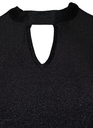 Långärmad blus i glitter med rund halsringning och V-detalj, Black Black, Packshot image number 2