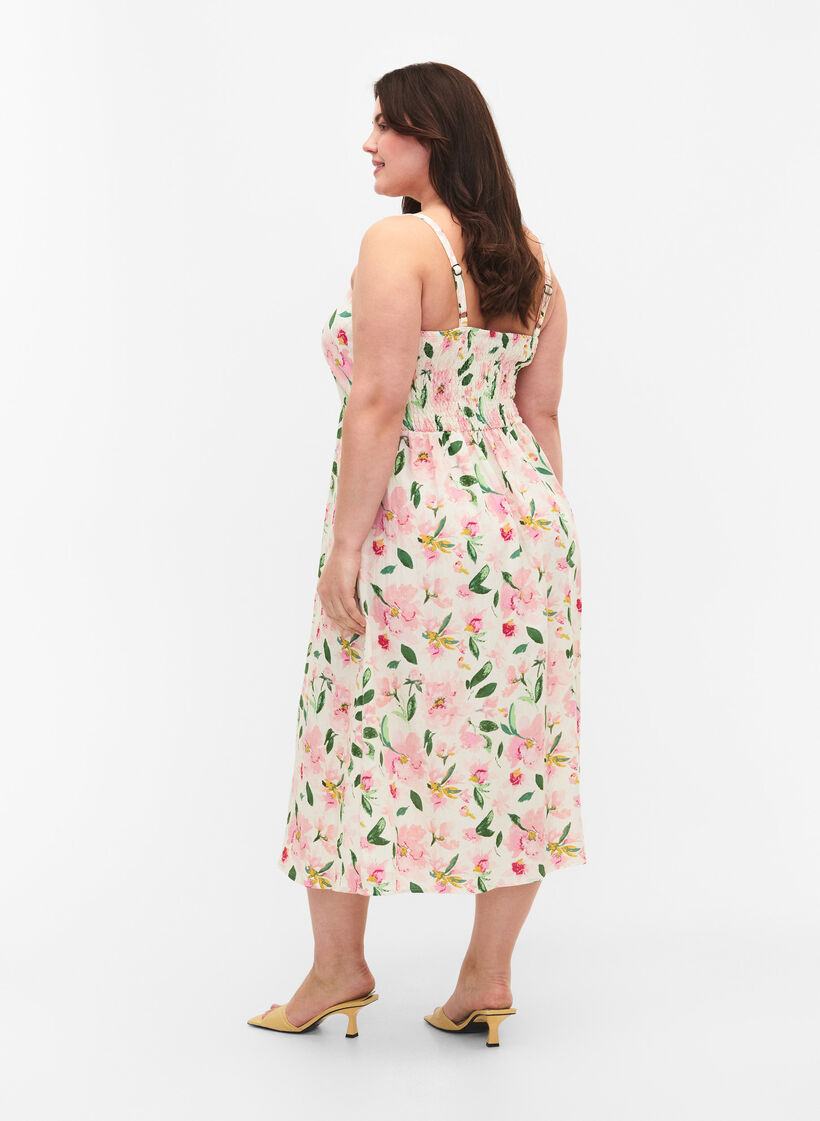 Blommig slipklänning i viskos med smock, Off White Flower, Model image number 1