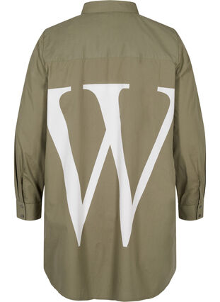 Lång bomullsskjorta med krage och knappar, Dusty Olive, Packshot image number 1