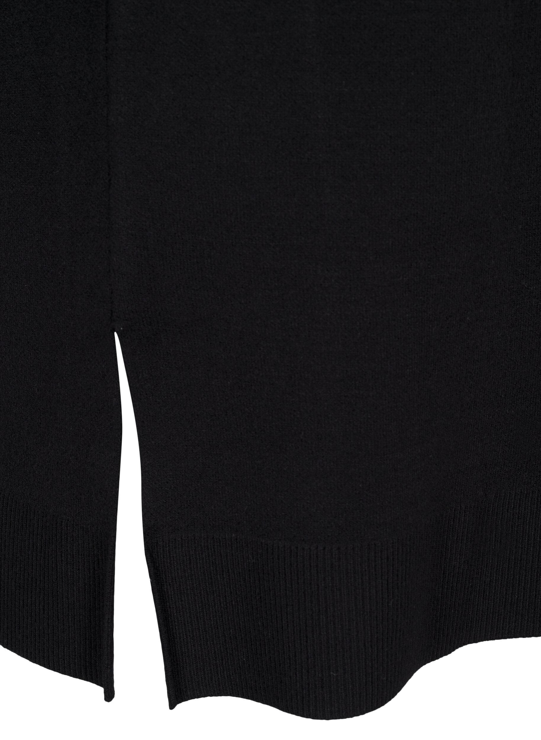 Zizzi Stickad kl&auml;nning med rund halsringning och slits, Svart, Packshot image number 3