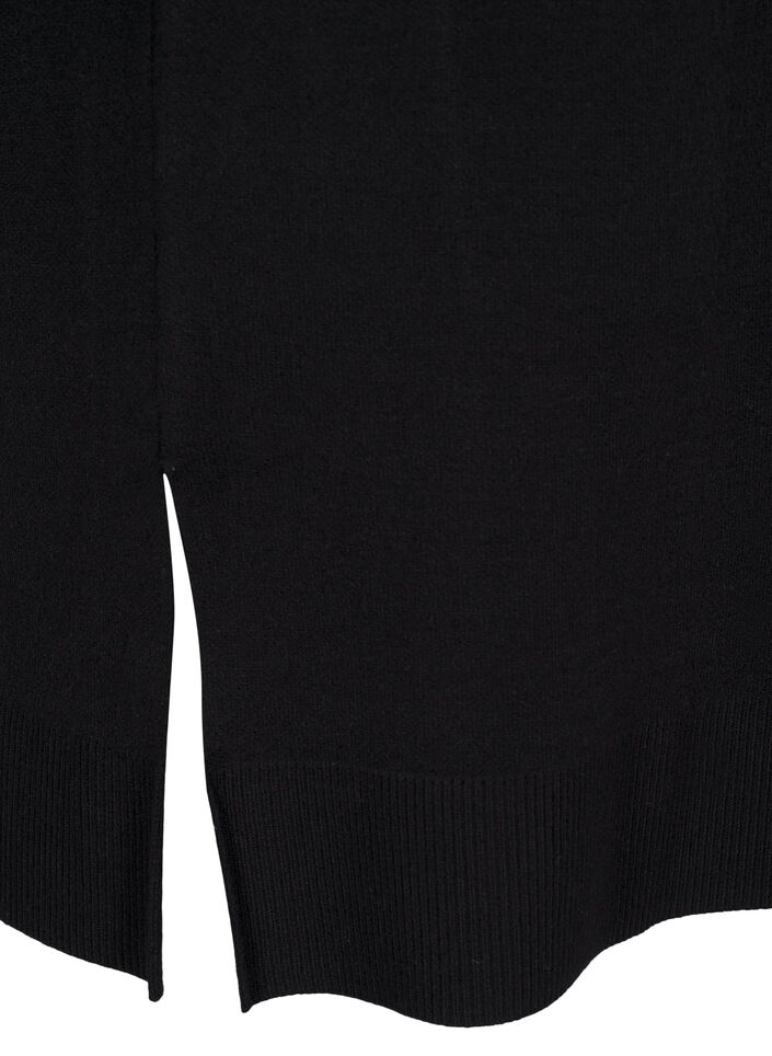 Stickad klänning med rund halsringning och slits, Svart, Packshot image number 3