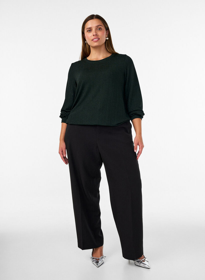 Blus med vertikal struktur och glittertr&aring;d, Gr&ouml;n, Model image number 1