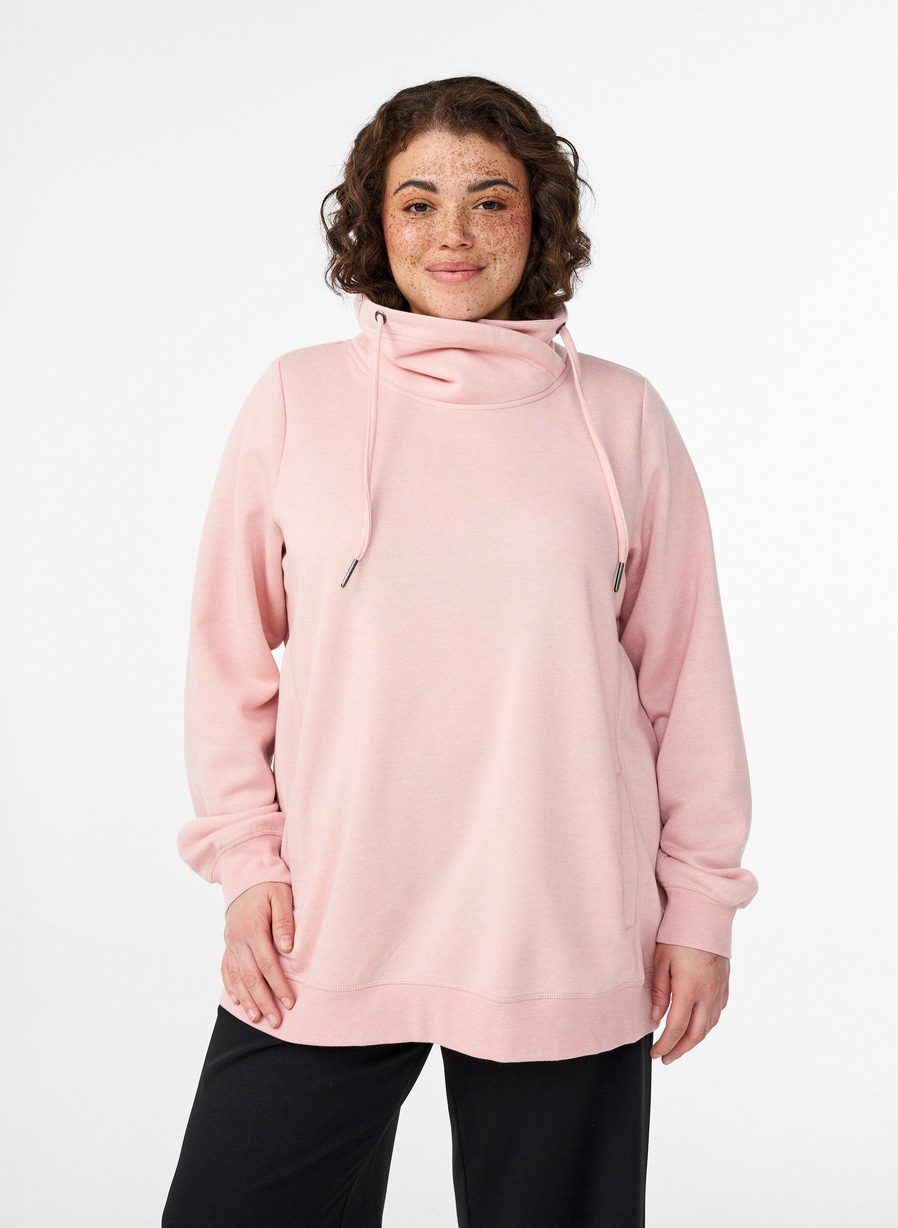 Sweatshirt med h&ouml;g krage och fickor, Rosa, Model