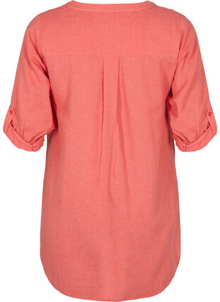 Lång skjorta med 3/4-ärmar och v-ringning, Hot Coral, Packshot image number 1
