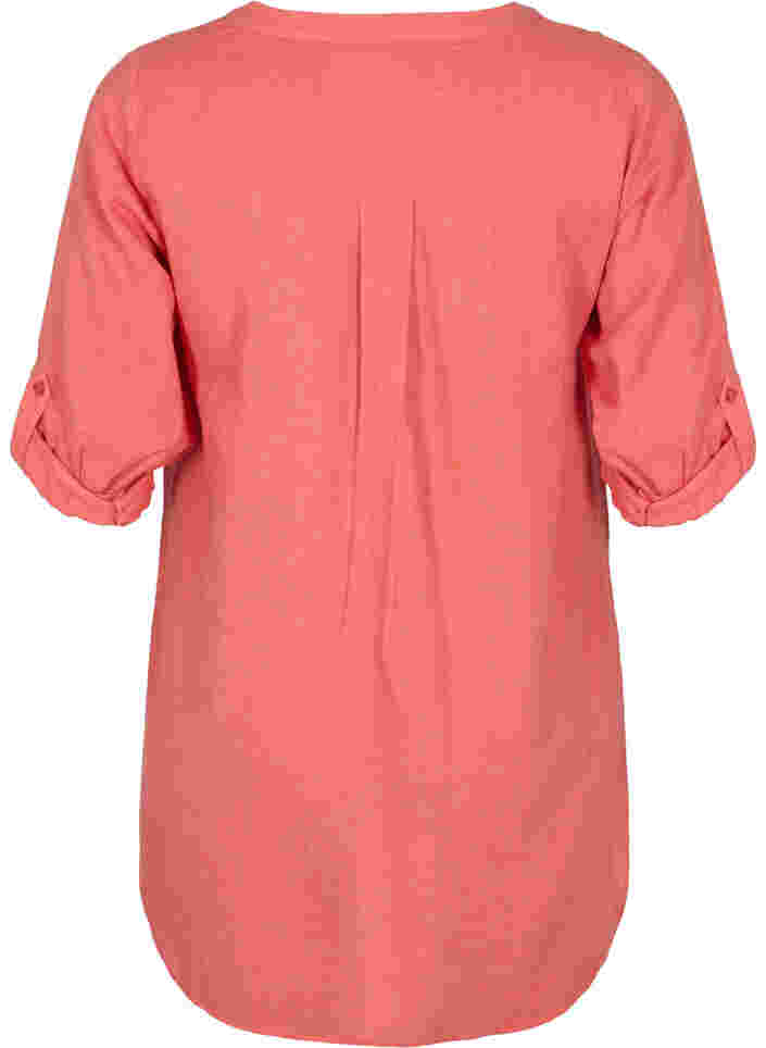 Lång skjorta med 3/4-ärmar och v-ringning, Hot Coral, Packshot image number 1
