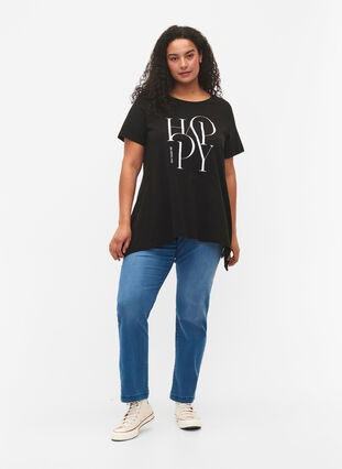 T-shirt i bomull med texttryck, Black HAPPY, Model image number 2