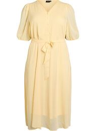 Midikl&auml;nning med V-ringning och knytband, Gul