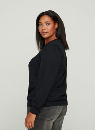 Sweatshirt i bomull med tryck på bröstet, Black w. Black, Model image number 1