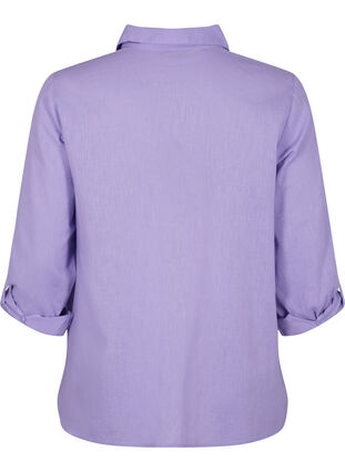 Skjortblus med knäppning i en blandning av bomull och linne, Lavender, Packshot image number 1