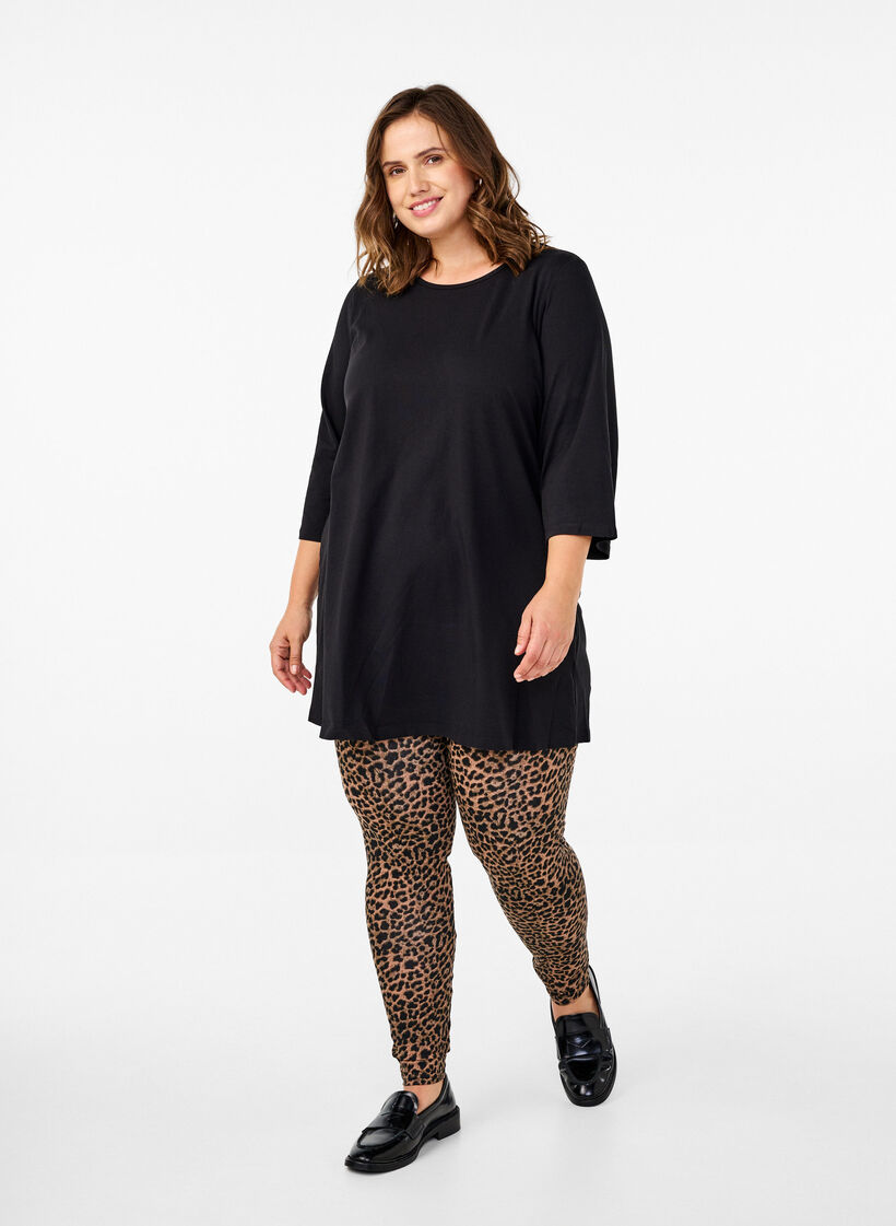 Viskos leggings med leopardmönster, Svart, Model image number 1