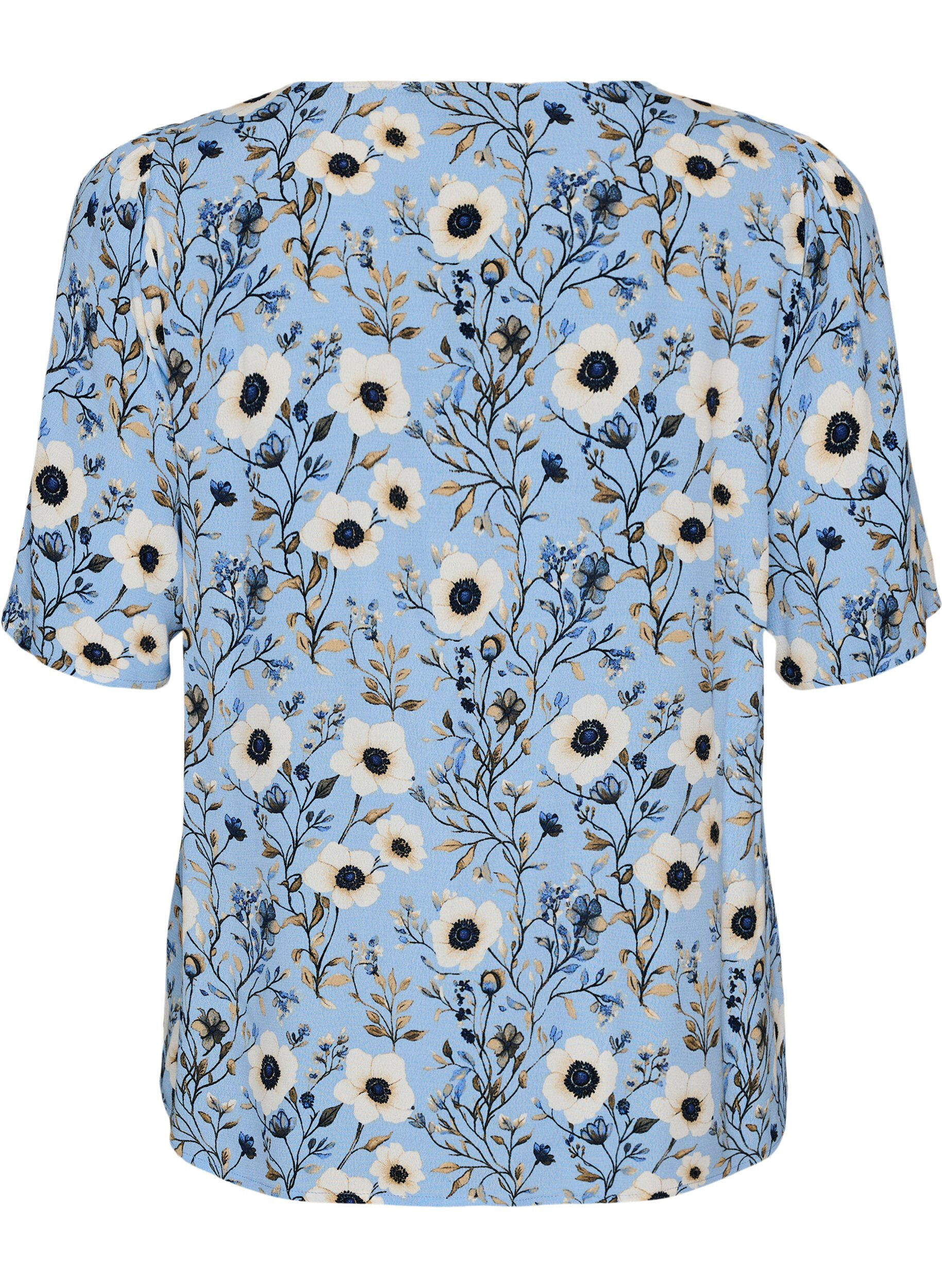 ZizziBlommig blus med korta &auml;rmar, Bl&aring;, Packshot image number 1