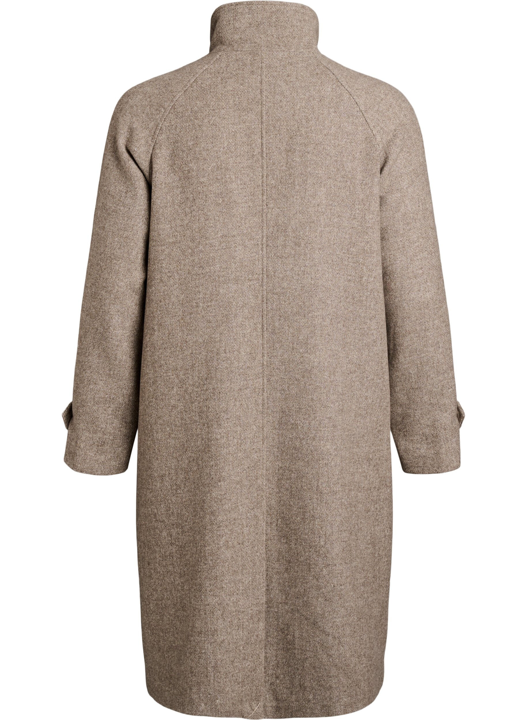 ZizziL&aring;ng ullkappa med h&ouml;g krage och dubbelkn&auml;ppning, Brun, Packshot image number 1