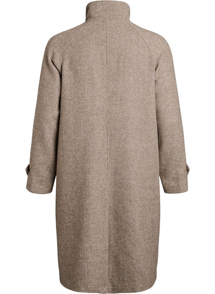 L&aring;ng ullkappa med h&ouml;g krage och dubbelkn&auml;ppning, Brun, Packshot image number 1