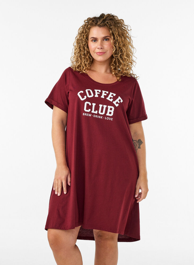 Kort&auml;rmat nattlinne i ekologisk bomull, M&ouml;rk Bordeaux, Model image number 0