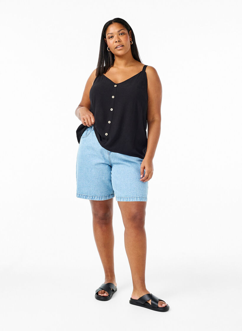 Top i viskos med smala axelband, Black, Model image number 2