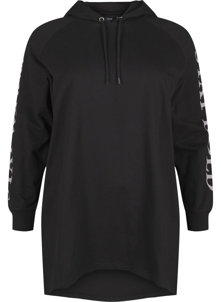 Oversized sweatshirt med tryck på ärmarna, Black w. Silver, Packshot image number 0