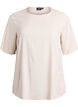 Kort&auml;rmad v&auml;vd blus med rund hals, Beige, Packshot image number 0
