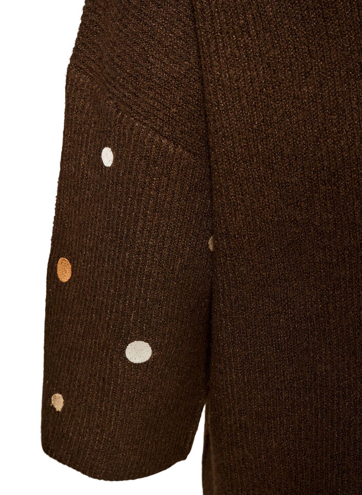 Stickad blus med sm&aring; broderade motiv, Brun, Packshot image number 3