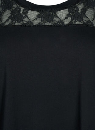 Kortärmad t-shirt av bomull med spets, Black, Packshot image number 2