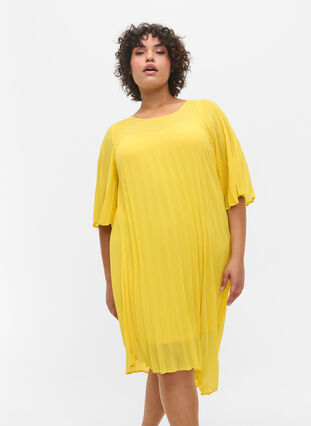 Klänning med 2/4-ärmar och a-linjeform, Primrose Yellow, Model image number 0