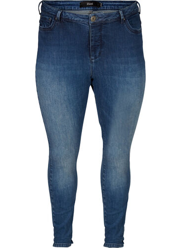 Extra slim Nille jeans med hög midja, Dark blue denim, Packshot image number 0