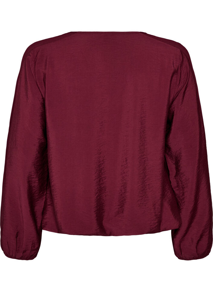 Blus med ballongeffekt och chiffongdetaljer, R&ouml;d, Packshot image number 1