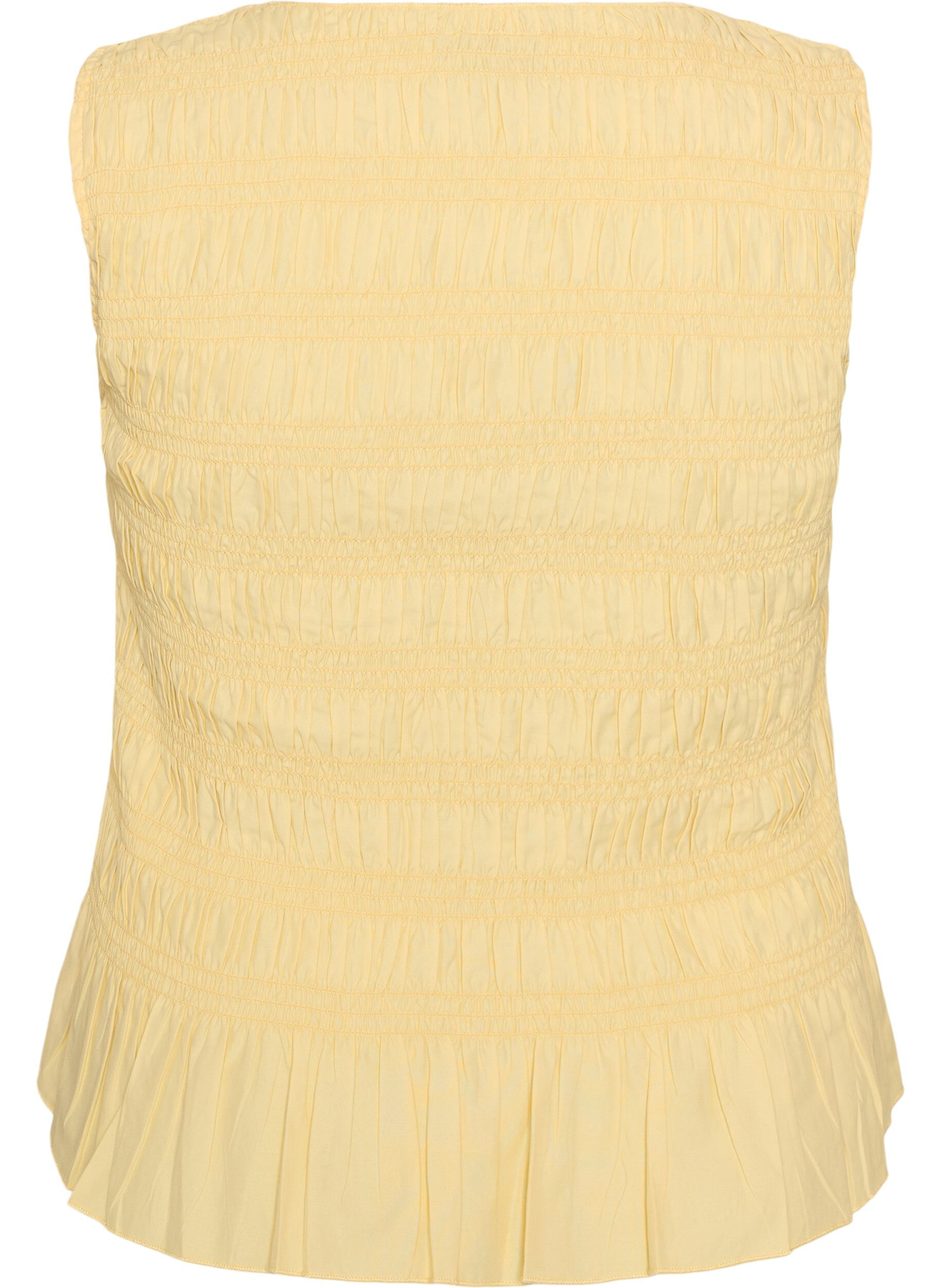 ZizziSmocktopp med b&aring;tringning och peplum, Gul, Packshot image number 1