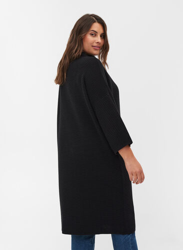 Stickad klänning med croppade ärmar, Black, Model image number 1