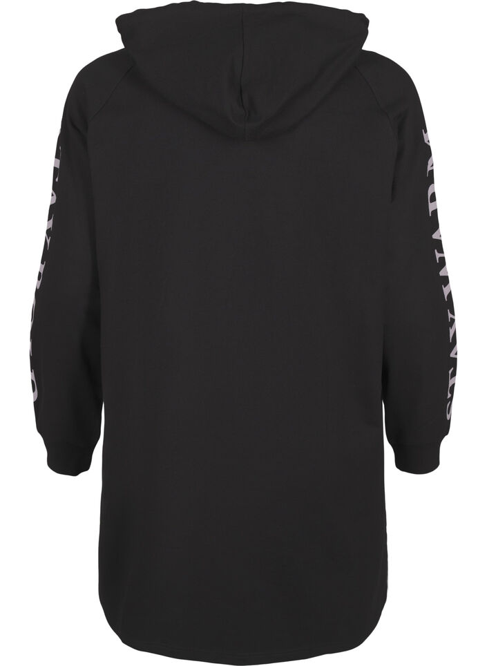 Oversized sweatshirt med tryck på ärmarna, Black w. Silver, Packshot image number 1