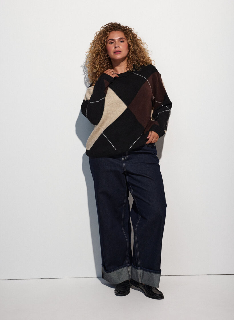 Stickat med harlekinm&ouml;nster, Svart, Model image number 1
